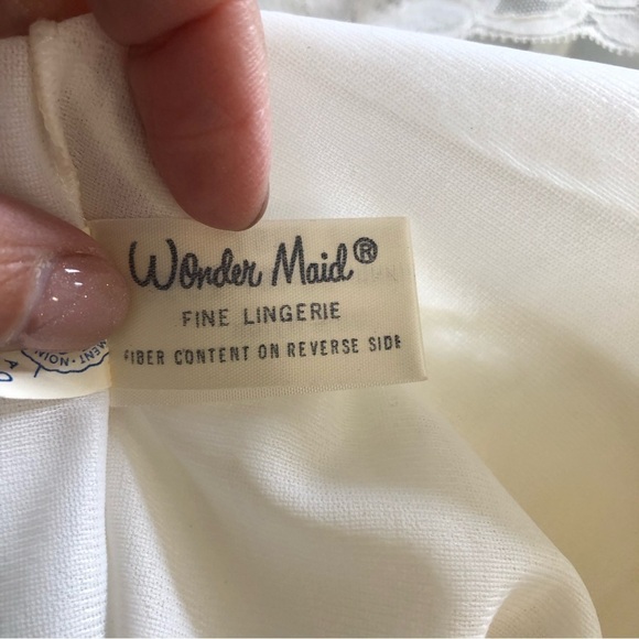 Vintage white nylon mini one piece slip adjustable straps lace trim S - Picture 15 of 16